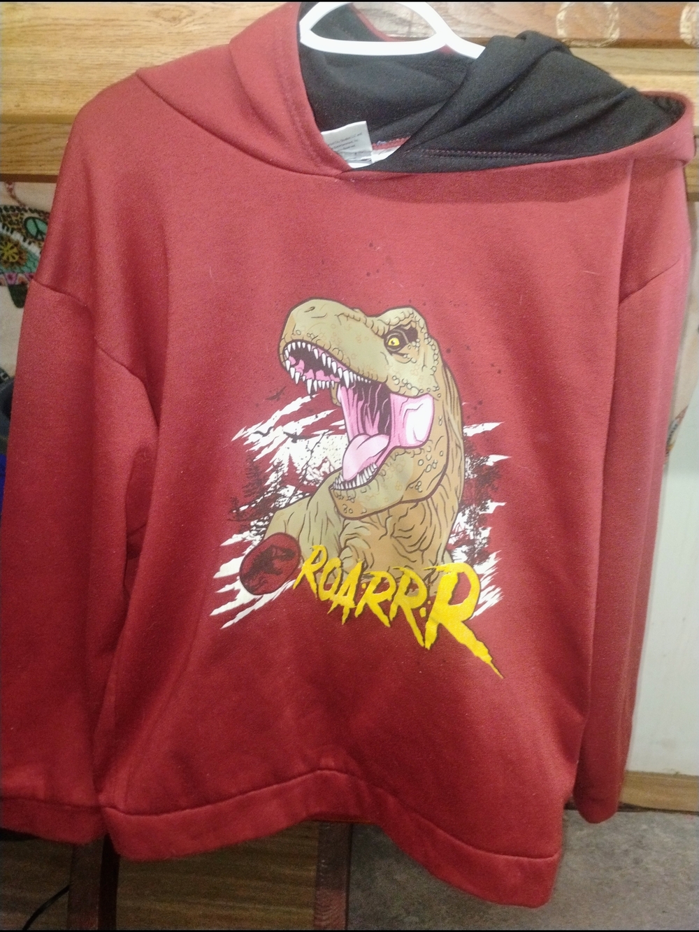 Kids' Red Dinosaur Graphic Hoodie - ROARRR Design